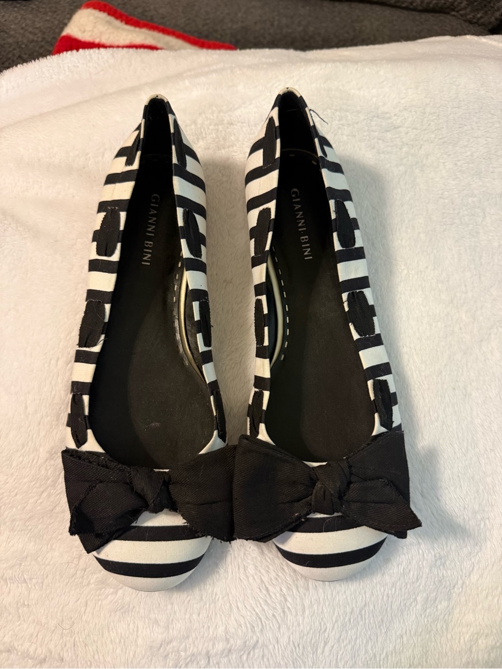 Gianni Bini Black & White Striped Bow Flats